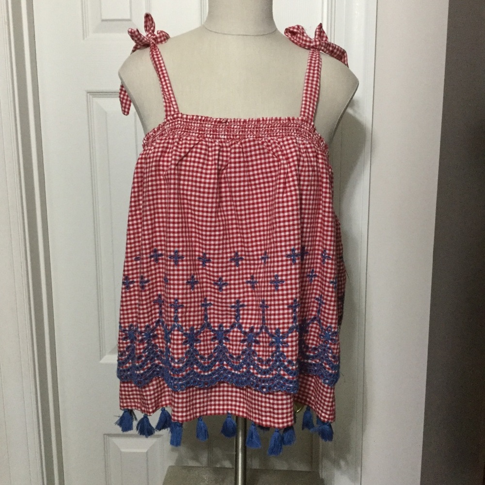 Crown and Ivy red, white, and blue tie tank top